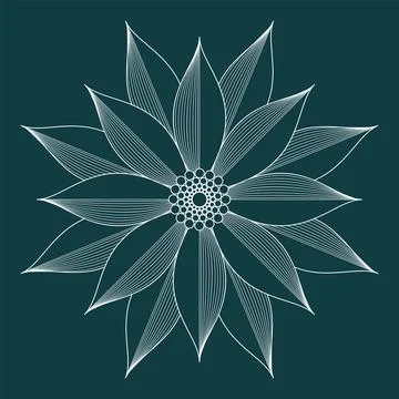 Vector contouring flower. Linear drawing. White element on green background. Stock Illustration