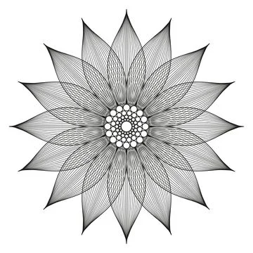 Vector contouring flower mandala. Linear drawing. Tattoo Stock Illustration