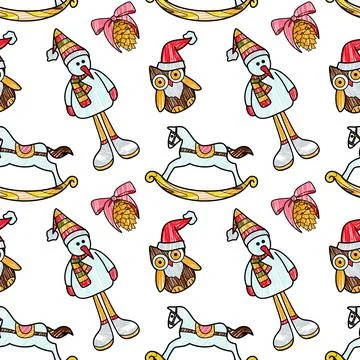 Vector contur and pencil seamless pattern New Year s, Christmas decorations Stock Illustration
