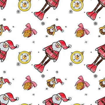 Vector contur and pencil seamless pattern New Year s, Christmas decorations Stock Illustration