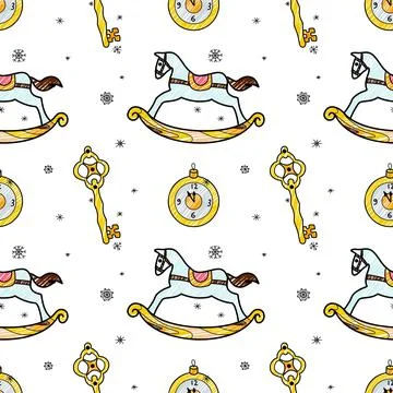 Vector contur and pencil seamless pattern New Year s, Christmas decorations Stock Illustration