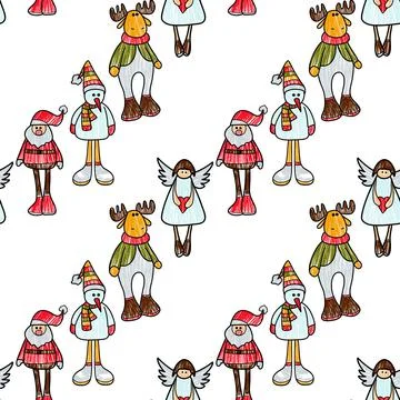 Vector contur and pencil seamless pattern New Year s, Christmas decorations Stock Illustration