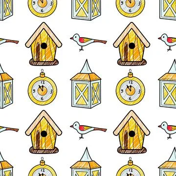 Vector contur and pencil seamless pattern New Year s, Christmas decorations Stock Illustration