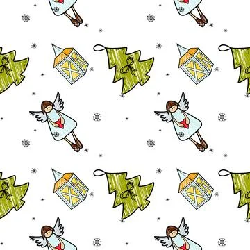 Vector contur and pencil seamless pattern New Year s, Christmas decorations Stock Illustration