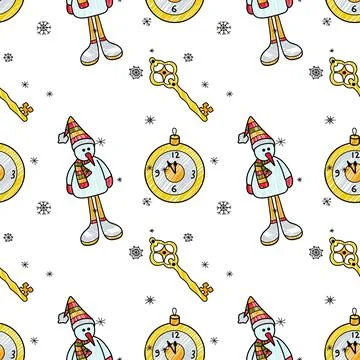 Vector contur and pencil seamless pattern New Year s, Christmas decorations Stock Illustration