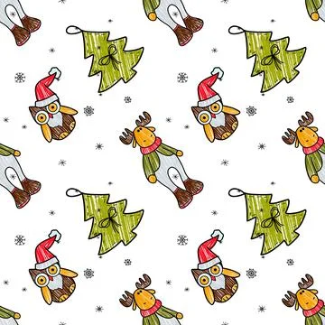 Vector contur and pencil seamless pattern New Year s, Christmas decorations Stock Illustration