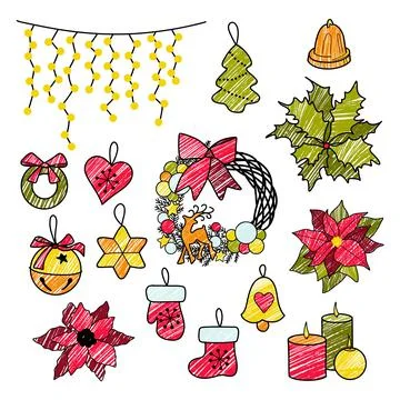 Vector contur and pencil seamless pattern New Year s, Christmas decorations Stock Illustration