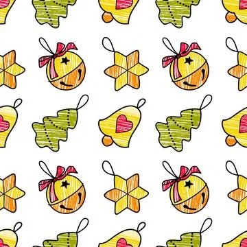Vector contur and pencil seamless pattern New Year s, Christmas decorations Stock Illustration