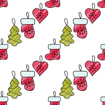 Vector contur and pencil seamless pattern New Year s, Christmas decorations Stock Illustration