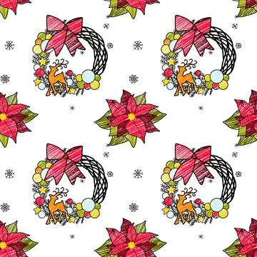 Vector contur and pencil seamless pattern New Year s, Christmas decorations Stock Illustration