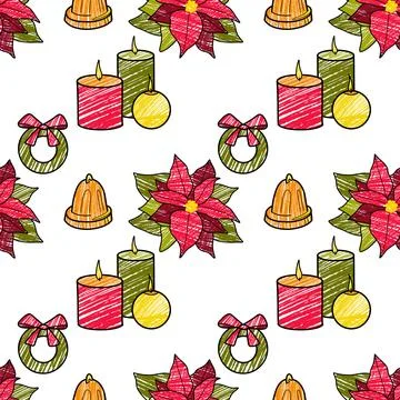 Vector contur and pencil seamless pattern New Year s, Christmas decorations Stock Illustration