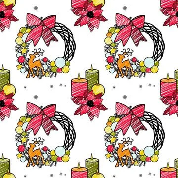 Vector contur and pencil seamless pattern New Year s, Christmas decorations Stock Illustration