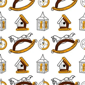 Vector contur and spot seamless pattern New Year, Christmas Stock Illustration