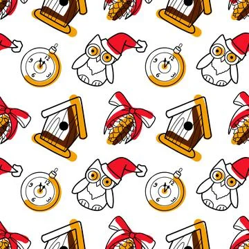 Vector contur and spot seamless pattern New Year, Christmas Stock Illustration