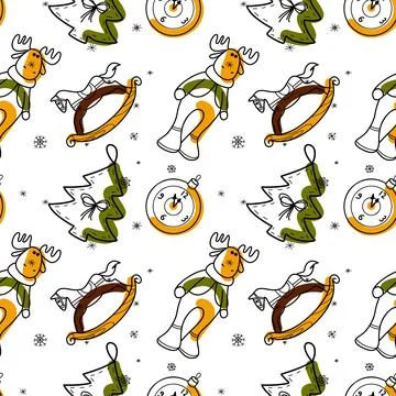 Vector contur and spot seamless pattern New Year, Christmas Stock Illustration