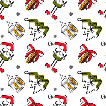 Vector contur and spot seamless pattern New Year, Christmas Stock Illustration