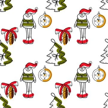 Vector contur and spot seamless pattern New Year, Christmas Stockillustratie