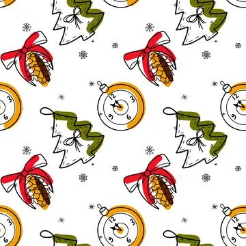 Vector contur and spot seamless pattern New Year, Christmas Stock Illustration