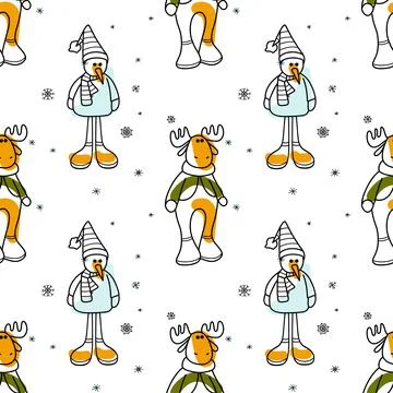Vector contur and spot seamless pattern New Year, Christmas Stock Illustration
