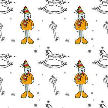 Vector contur and spot seamless pattern New Year, Christmas Stock Illustration