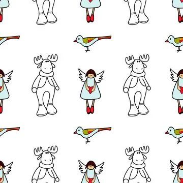 Vector contur and spot seamless pattern New Year, Christmas Stock Illustration