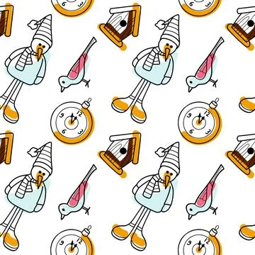 Vector contur and spot seamless pattern New Year, Christmas Stock Illustration