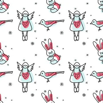 Vector contur and spot seamless pattern New Year, Christmas Stock Illustration
