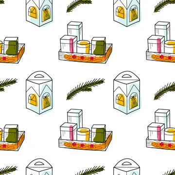 Vector contur and spot seamless pattern New Year s, Christmas gifts Stock Illustration
