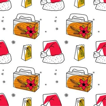 Vector contur and spot seamless pattern New Year s, Christmas gifts Stock Illustration