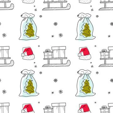Vector contur and spot seamless pattern New Year s, Christmas gifts Stock Illustration