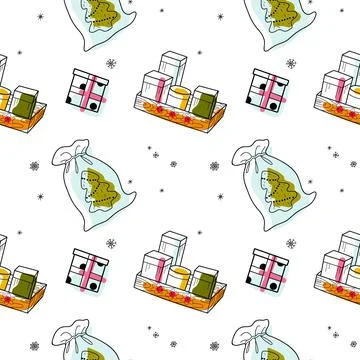 Vector contur and spot seamless pattern New Year s, Christmas gifts Stock Illustration