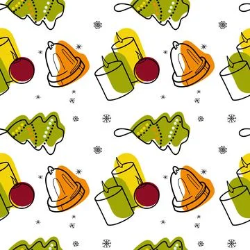 Vector contur and spot seamless pattern Christmas decorations Stock Illustration