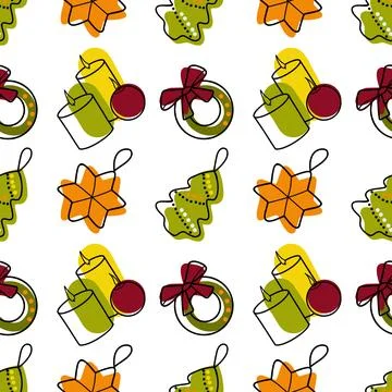 Vector contur and spot seamless pattern Christmas decorations Stock Illustration
