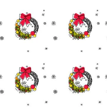 Vector contur and spot seamless pattern Christmas decorations Stock Illustration