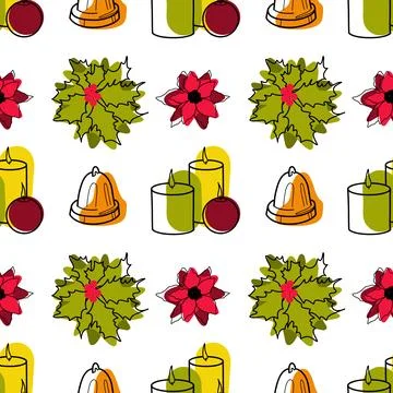 Vector contur and spot seamless pattern Christmas decorations Stock Illustration
