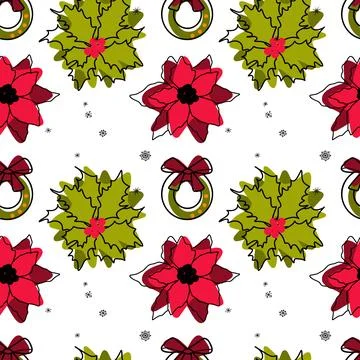 Vector contur and spot seamless pattern Christmas decorations Stock Illustration