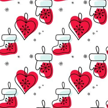Vector contur and spot seamless pattern Christmas decorations Stock Illustration
