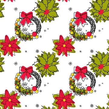 Vector contur and spot seamless pattern Christmas decorations Stock Illustration