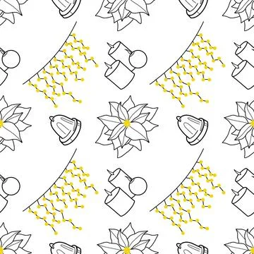 Vector contur seamless pattern Christmas decorations Stock Illustration