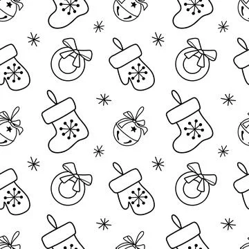 Vector contur seamless pattern Christmas decorations Stock Illustration