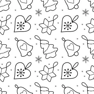 Vector contur seamless pattern Christmas decorations gifts Stock Illustration