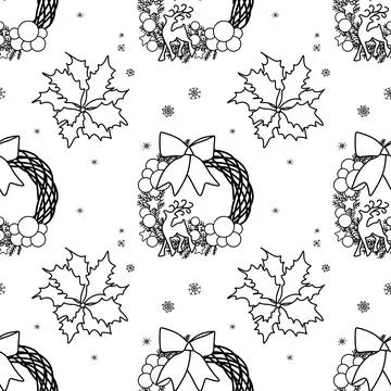 Vector contur seamless pattern Christmas decorations gifts Stock Illustration