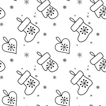 Vector contur seamless pattern Christmas decorations gifts Stock Illustration