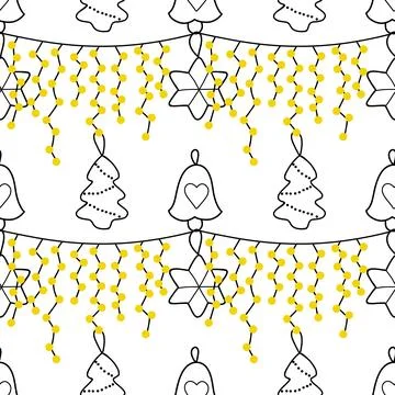 Vector contur seamless pattern Christmas decorations gifts Stock Illustration