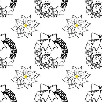 Vector contur seamless pattern Christmas decorations gifts Stock Illustration