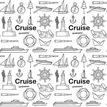 Vector contur seamless pattern on the theme of sea cruise Stock Illustration
