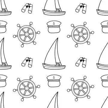 Vector contur seamless pattern on the theme of sea cruise Stock Illustration