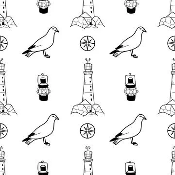 Vector contur seamless pattern on the theme of sea cruise Stock Illustration