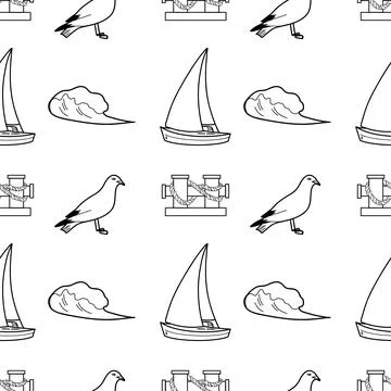 Vector contur seamless pattern on the theme of sea cruise Illustrazione stock