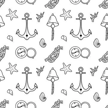 Vector contur seamless pattern on the theme of sea cruise Stock Illustration